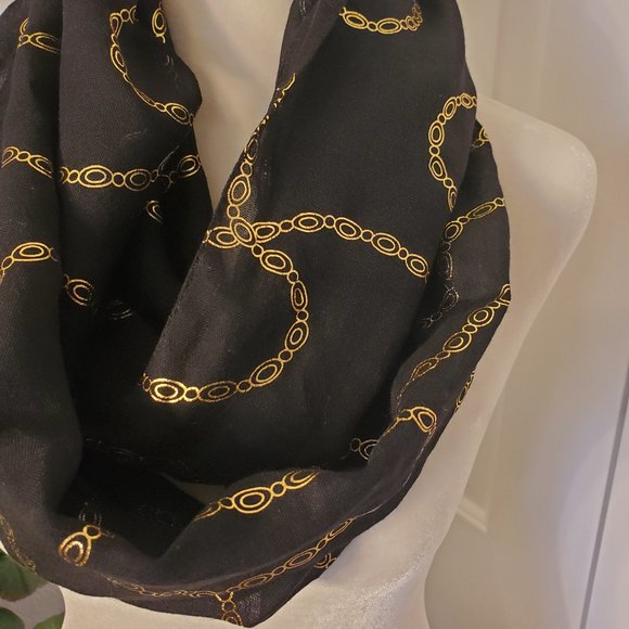 Elegant Lightweight Black & Gold Infinity Scarf - Picture 4 of 6